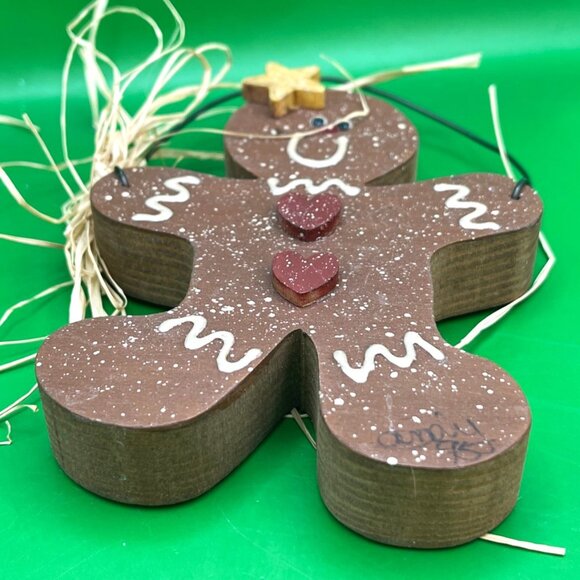 Vintage 1995 Primitive Wood Gingerbread Man Ornament Folk Art Country Christmas - Picture 9 of 11